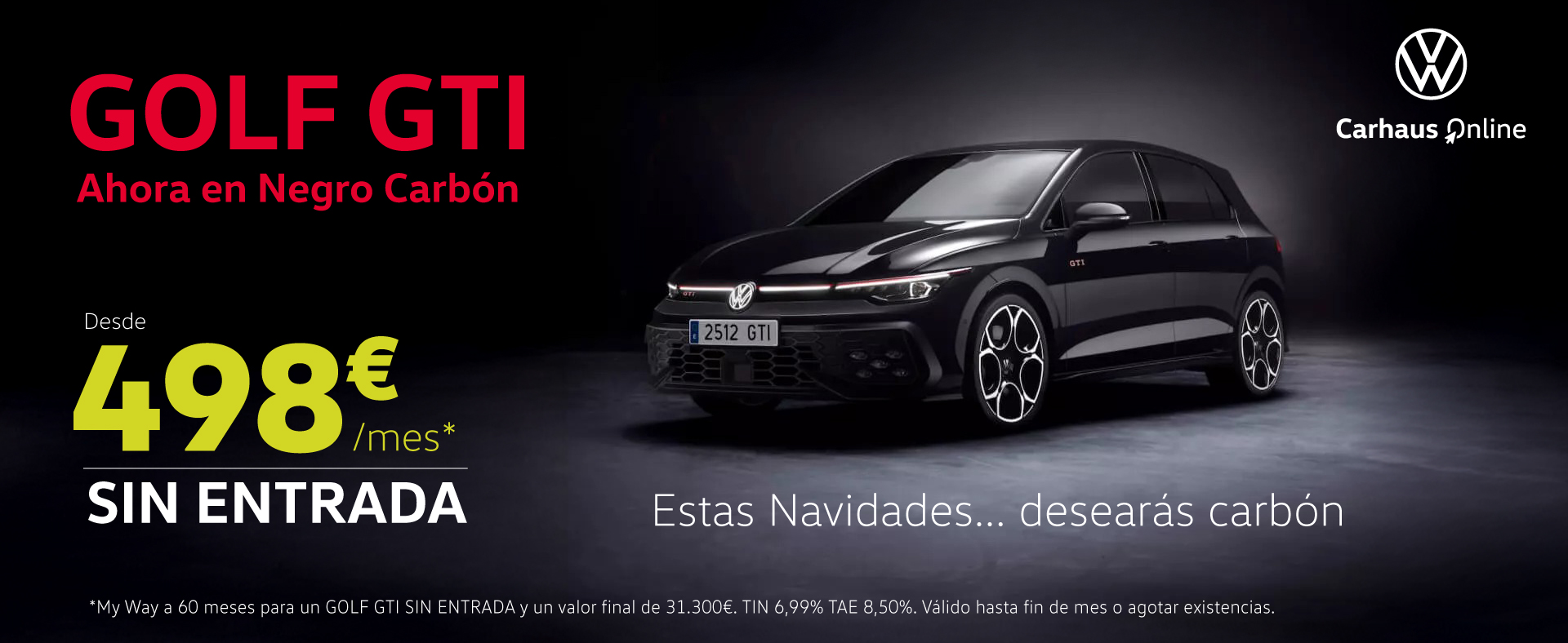 Golf GTI Negro Carbón desde 498€/mes ¡Sin entrada!